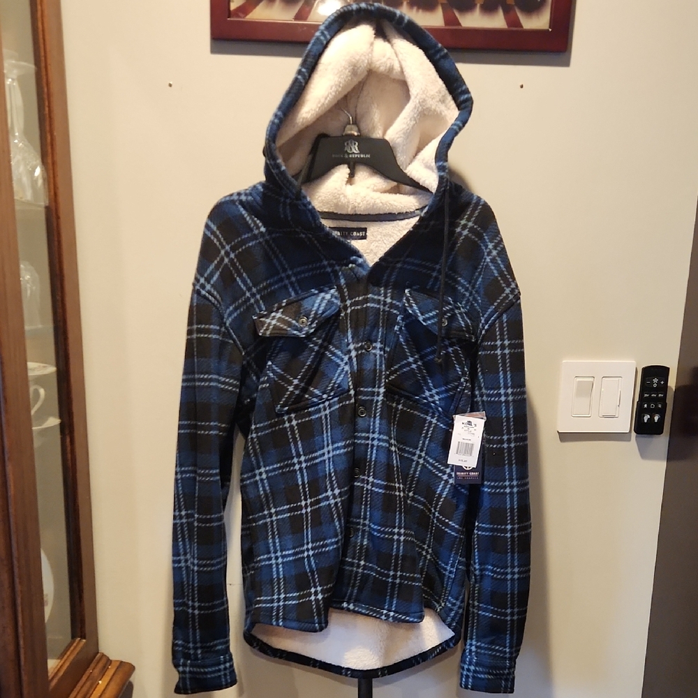 Kohl's Kids Blue and Black Plaid Hooded Jacket
